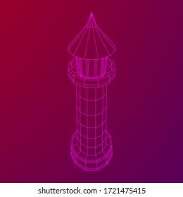 Lighthouse. Navigation Beacon building. Wireframe low poly mesh vector illustration.