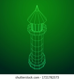 Lighthouse. Navigation Beacon building. Wireframe low poly mesh vector illustration.