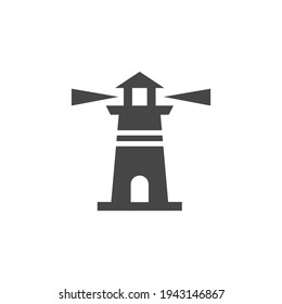 Lighthouse Navigation Icon Isolated on Black and White Vector Graphic
