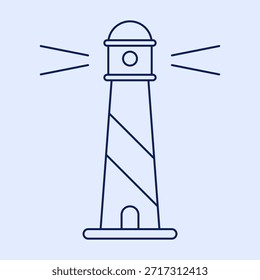 Icono de navegación del faro con luz radiante en estilo de Vector de contorno editable
