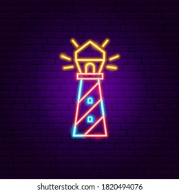 Lighthouse Neon Sign. Vector Illustration of Building Promotion.