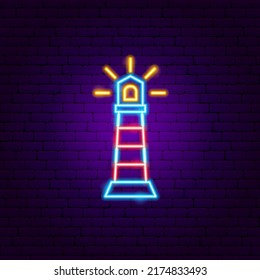 Lighthouse Neon Sign. Vector Illustration of Sea Promotion.