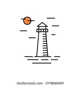 lighthouse night line art logo design vector
