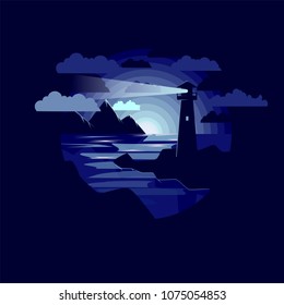 lighthouse in the night sea