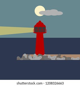 Lighthouse and night sea 