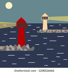 Lighthouse and night sea 