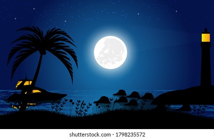 Lighthouse in night with shiny