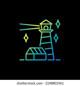 Lighthouse in the Night with Stars vector concept colorful line icon or symbol on dark background