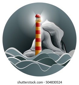 Lighthouse in the night stormy sea
