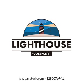 lighthouse at the night vector icon logo design template