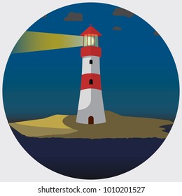 Lighthouse at night. Vector illustration.