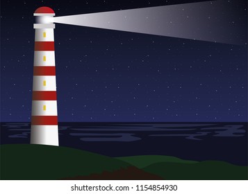 Lighthouse at night vector illustration