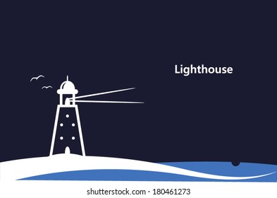 lighthouse at night. vector illustration