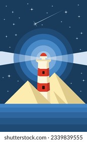 lighthouse night view flat illustration
