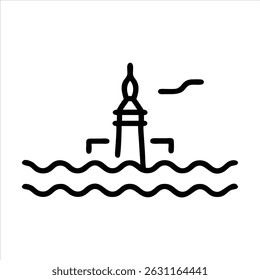 Lighthouse object icon modern art design black and white with bold outline 