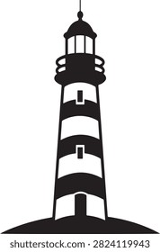Lighthouse Ocean Beacon Nautical Tower Vector Silhouette Black White Illustration