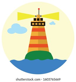 Lighthouse in an ocean with clouds