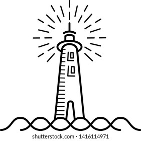 Lighthouse in the ocean icon in outline style