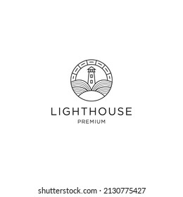 Lighthouse of ocean line logo icon design template