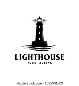 Lighthouse with ocean vector logo design