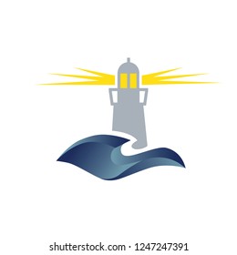 lighthouse and ocean waves, logo icon