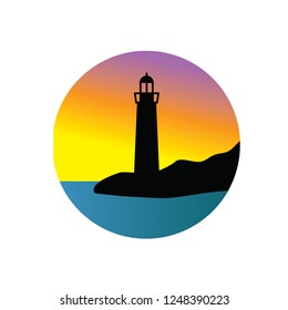 lighthouse and ocean waves, logo icon