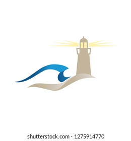 lighthouse and ocean waves, logo icon