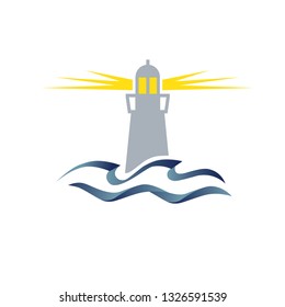 lighthouse and ocean waves, logo icon