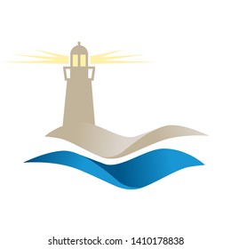 lighthouse and ocean waves, logo icon