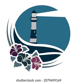lighthouse and ocean waves, logo icon