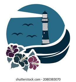 lighthouse and ocean waves, logo icon