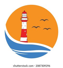 lighthouse and ocean waves, logo icon