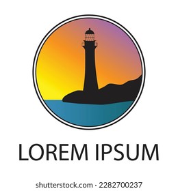 lighthouse and ocean waves, vector