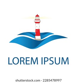 lighthouse and ocean waves, vector
