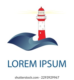lighthouse and ocean waves, vector
