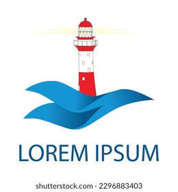 lighthouse and ocean waves, vector