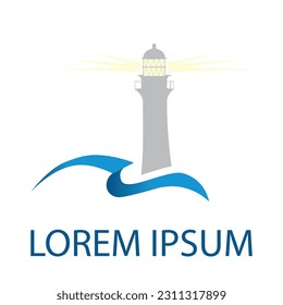 lighthouse and ocean waves, vector