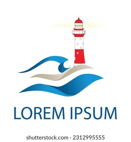 lighthouse and ocean waves, vector
