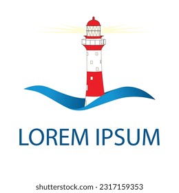lighthouse and ocean waves, vector