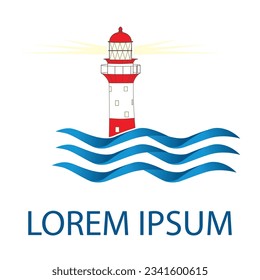 lighthouse and ocean waves, vector