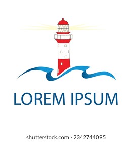 lighthouse and ocean waves, vector