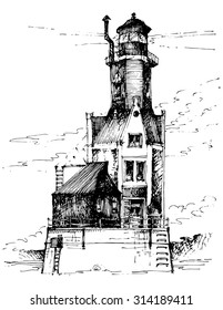 lighthouse old retro spooky simple drawing illustration
