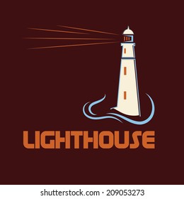 Lighthouse on abstract sea background