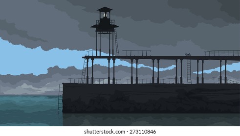 lighthouse on the background of the sea coast