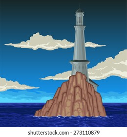 lighthouse on the background of the sea coast