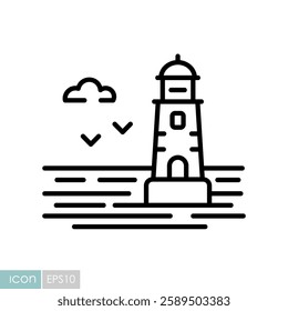 Lighthouse on the background of the sea vector icon. Nature sign. Graph symbol for travel and tourism web site and apps design, logo, app, UI