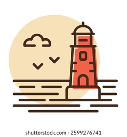 Lighthouse on the background of the sea vector icon. Nature sign. Graph symbol for travel and tourism web site and apps design, logo, app, UI
