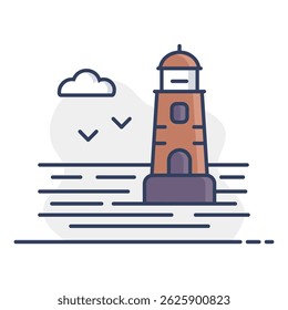 Lighthouse on the background of the sea vector icon. Nature sign. Graph symbol for travel and tourism web site and apps design, logo, app, UI