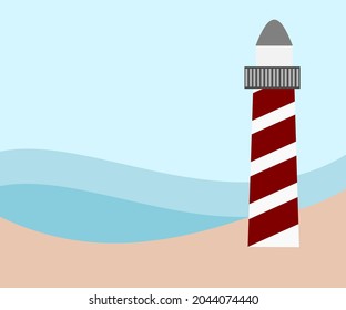 lighthouse, on the beach, vector illustration sea seashore