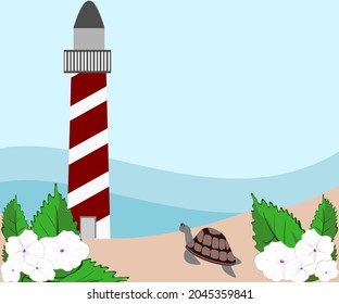 lighthouse, on the beach, vector illustration sea seashore